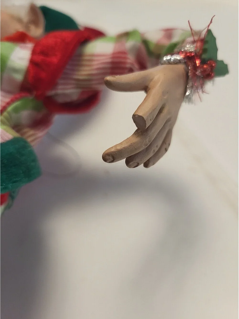 Festive Elf Doll with Plaid Outfit and Velvet Accents 20x8 see finger
